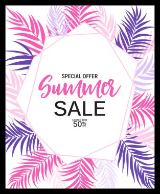 Soyut yaz Satılık palmiye yaprakları ile arka plan. Vektör çizim