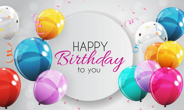 Группа цветных глянцевых гелиевых шариков фон. Набор воздушных шаров на день рождения, годовщину, праздничные украшения. Векторная миграция
