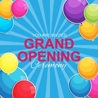 Balonlar Arka Plan ile Büyük Açılış Kartı. Vektör İllüstrasyonu