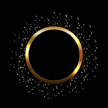 Altın ışıltılı çerçeve soyut arkaplan. Davetiye, kartpostal ve kuponlar için kullanılabilir. Vektör İllüstrasyonu