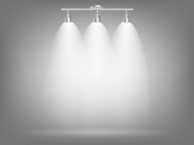 Gerçekçi Parlak Projektörler Işıklı Işıklar Işıklandırma Efektleri Şeffaflık Arkaplanı. Vektör İllüstrasyonu