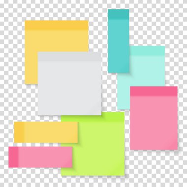 Ofis metni ya da iş mesajları için ayarlanmış renkli boş kağıt etiketler. Vektör İllüstrasyonu