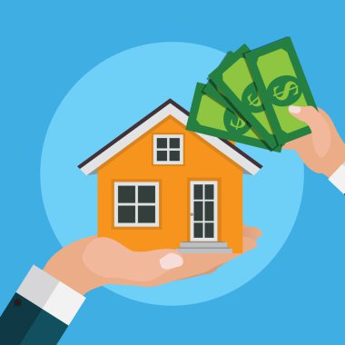 Emlak konsepti. Ev posteri al. Vektör İllüstrasyonu