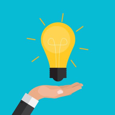 El para ve ampul tutar. İnovasyon kavramına yatırım yapmak. Modern düz tasarım grafikler. Vektör çizimi