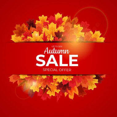 Parlak Sonbahar Yaprakları İndirimli Sancak. İş İndirim Kartı. Vektör Illustration EPS10