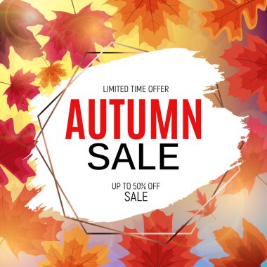 Parlak Sonbahar Yaprakları İndirimli Sancak. İş İndirim Kartı. Vektör Illustration EPS10