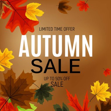 Parlak Sonbahar Yaprakları İndirimli Sancak. İş İndirim Kartı. Vektör Illustration EPS10