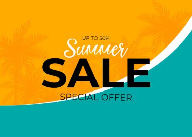 Palm Leaves ile Soyut Satış Arkaplanı. Vektör İllüstrasyonu Bölüm 10