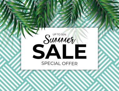 Tropik Doğal Palmiye Yaz Satışı Arkaplanı. Vektör Illustration EPS10