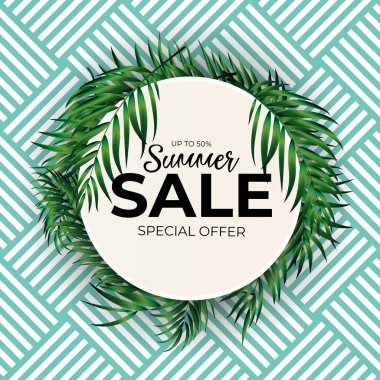 Tropik Doğal Palmiye Yaz Satışı Arkaplanı. Vektör Illustration EPS10