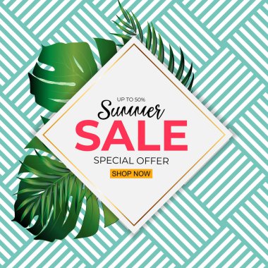 Tropik Doğal Palmiye Yaz Satışı Arkaplanı. Vektör Illustration EPS10