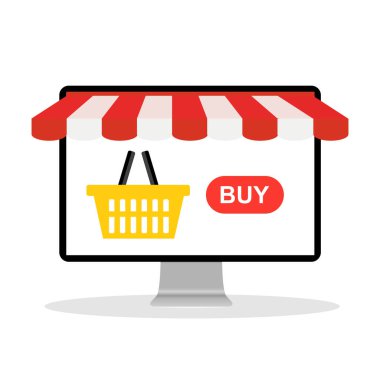Çevrimiçi alışveriş konsepti ve dizüstü bilgisayar piyasası. Vektör Illustration EPS10