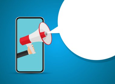Hand ve Megaphone ile soyut cep telefonu. Vektör çizimi. EPS10