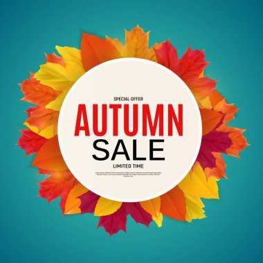 Parlak Sonbahar Yaprakları İndirimli Sancak. Vektör Illustration EPS10