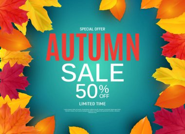 Parlak Sonbahar Yaprakları İndirimli Sancak. Vektör Illustration EPS10