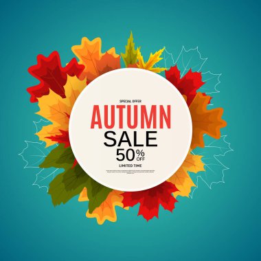 Parlak Sonbahar Yaprakları İndirimli Sancak. Vektör Illustration EPS10