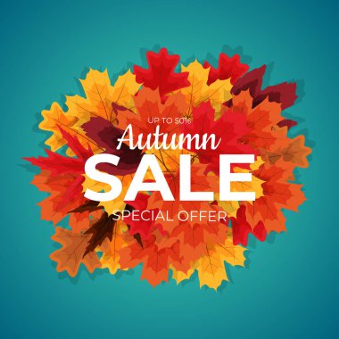 Parlak Sonbahar Yaprakları İndirimli Sancak. Vektör Illustration EPS10