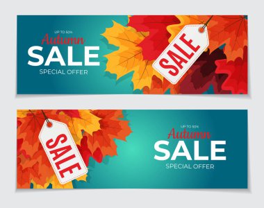 Parlak Sonbahar Yaprakları İndirimli Sancak. Vektör Illustration EPS10