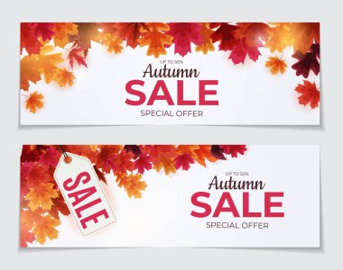 Parlak Sonbahar Yaprakları İndirimli Sancak. Vektör Illustration EPS10