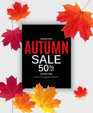 Parlak Sonbahar Yaprakları İndirimli Sancak. Vektör Illustration EPS10