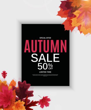 Parlak Sonbahar Yaprakları İndirimli Sancak. Vektör Illustration EPS10