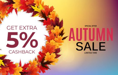 Parlak Sonbahar Yaprakları İndirimli Sancak. Vektör Illustration EPS10