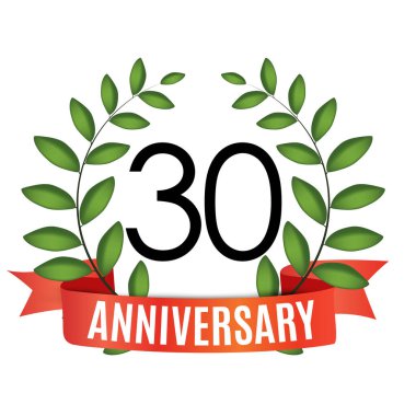 Kırmızı Kurdele ve Laurel Çelenk Vektör Resimleriyle 30 Yıl Yıldönümü Şablonu