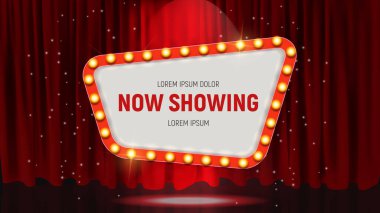 Şimdi perde arkasında ampul çerçeveli ilan tahtası gösteriliyor. Vektör Illustration EPS10