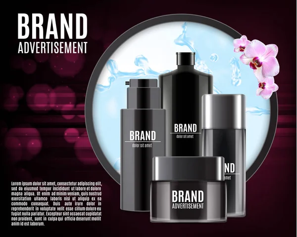 Diseño de anuncios cosméticos de lujo con flor de orquídea — Vector de stock