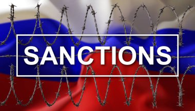 Dikenli telli Rus bayrağı. Mektup - Yaptırımlar. 3d oluşturma