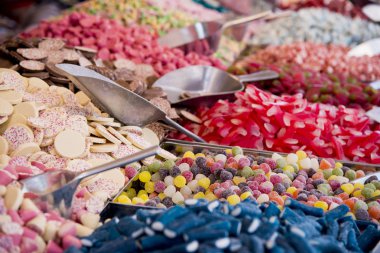 Jöleli şeker şeker - çeşitli renkli şekerler yapılan renkli arka plan