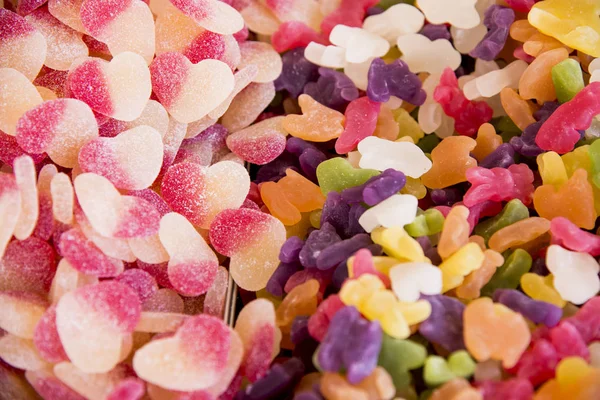 Gelee Zuckerbonbons Mehrfarbiger Hintergrund Aus Verschiedenen Bunten Bonbons — Stockfoto