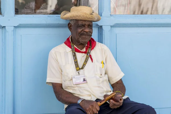 Old Cuban Musician Playing Percution Instrument Street Corner Old Havana — Stock Photo, Image