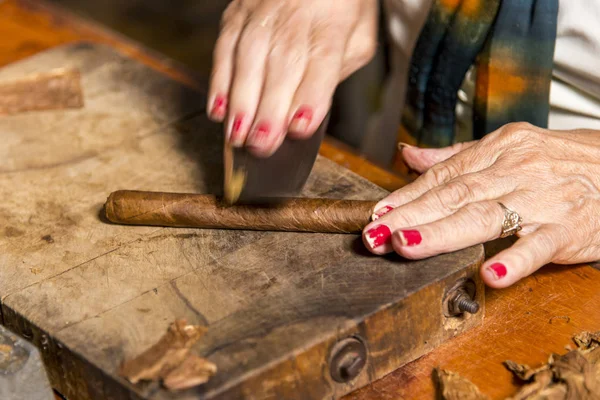 Mujer haciendo cigarros - Trinidad - Cuba — Foto de Stock