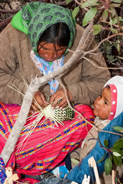 Tarahumara femme faisant des paniers à aiguilles de pin — Photo