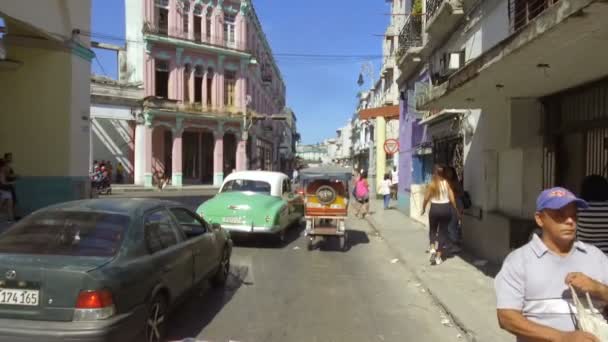 Kuba Havanna Trafik Habana Centro Distriktet Oktober 2018 — Stockvideo