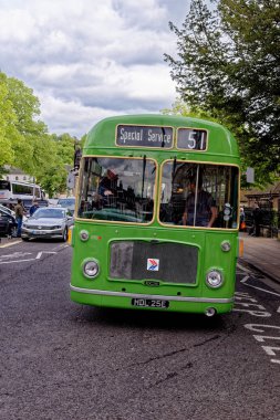 Winchester, Hampshire, Birleşik Krallık 'ta Vintage otobüs etkinliği. Fotoğraf 6 Mayıs 2019 tarihinde çekildi.