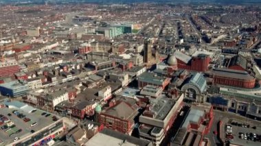 Blackpool Tower tepesinden görünümü - Blackpool, Lancashire, Kuzey Batı İngiltere - İngiltere. 19 Eylül 2019