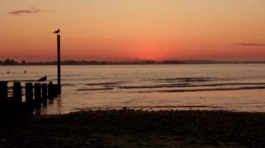 West Sussex Chichester yakınlarındaki West Wittering plajı - Gün batımında İngiltere - 25 Ağustos 2019