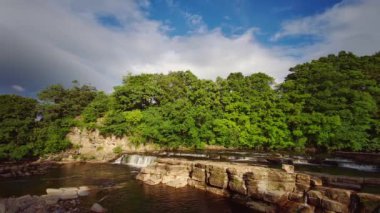 Richmond, North Yorkshire, İngiltere 'deki Swale Nehri' nin çağlayan şelalelerinin manzarası.