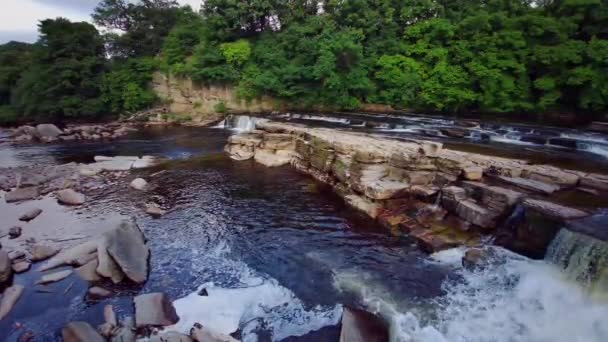 Scenic View Cascading Waterfalls River Swale Richmond North Yorkshire England — Stock Video