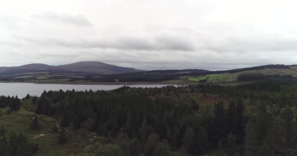 공중에서 위에서 Clatteringshaws Loch Galloway Forest Park Dumfries Galloway Scotland — 비디오