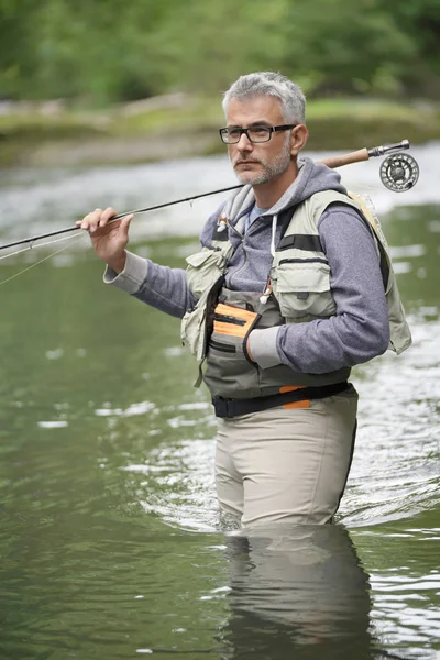 Pesca Com Mosca Pescador Rio Natureza — Fotografia de Stock