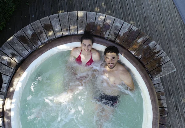 Aerial View Couple Jacuzzi — Stock Photo, Image
