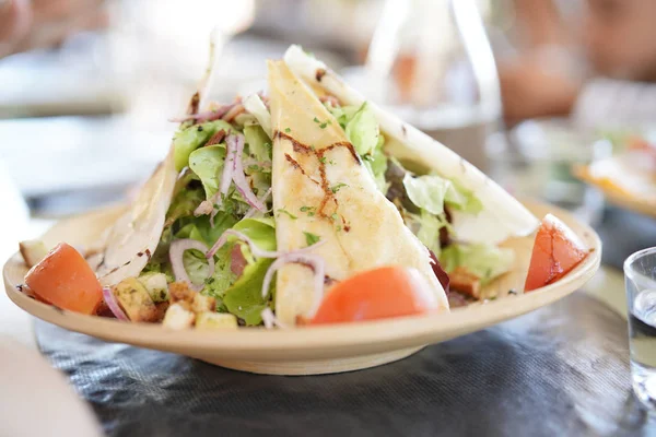 Closeup Fresh Salad Set Restaurant Table — Stock Photo, Image