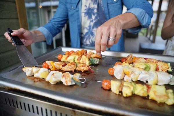 Zbliżenie Gotowania Grillu Szaszłyki Kurczaka Zdjęcia Stockowe bez tantiem