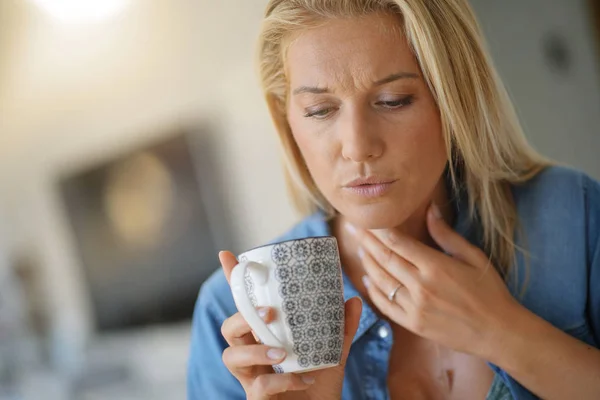 Year Old Woman Having Sore Throat — Stock Photo, Image