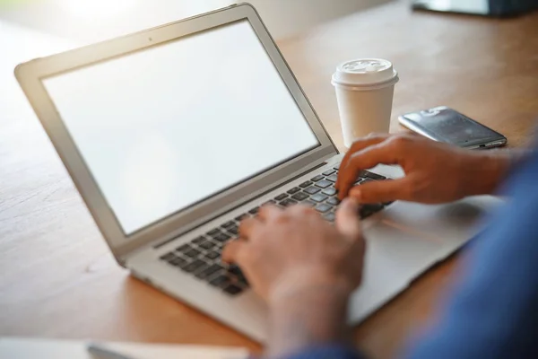 Closeup Man Hands Using Laptop Computer — Stock Photo, Image