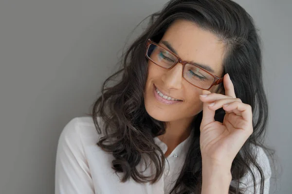 Portrait Attractive Brunette Woman Eyeglasses Isolated — Stock Photo, Image