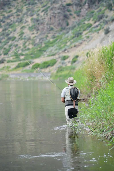 Fischer Fliegenfischen Fluss Des Staates Montana — Stockfoto